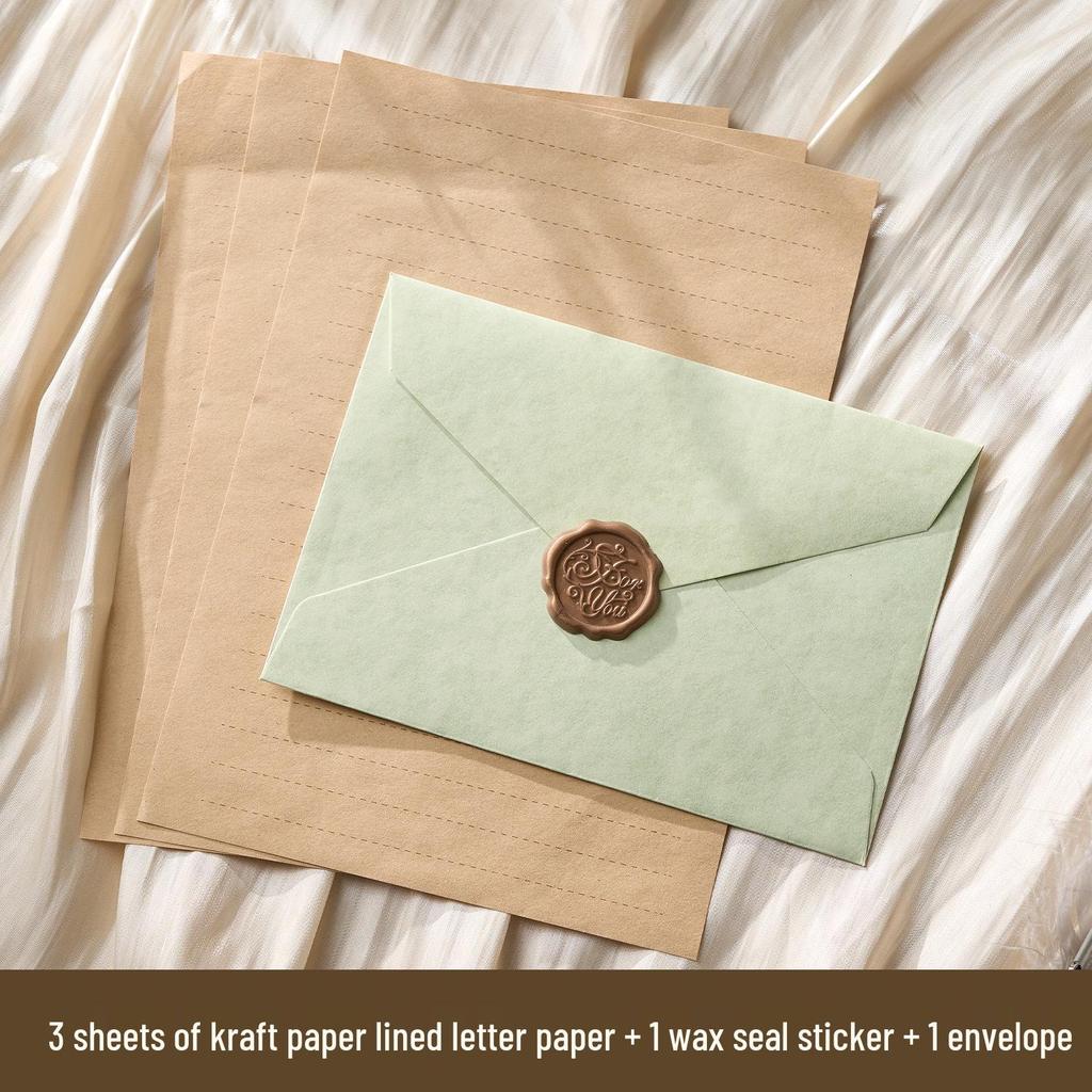 Romantic Retro Nostalgic Sheepskin Texture Stationery Set with Wax Seal Stamp for Artistic Love Letters and Invitations