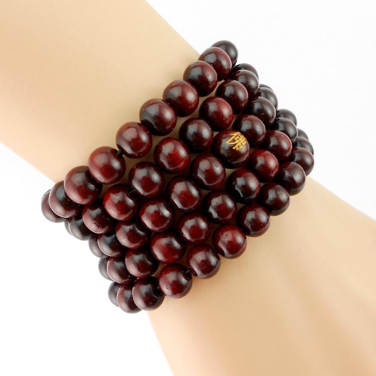 108 Sandalwood Buddhist Beads Bracelet - Fashionable Three-Round Design for Women