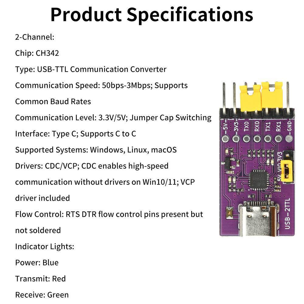 USB to 1/2/4/8 TTL Serial Port USB Type-C Interface  Communication Conversion Module  6Mbps High-speed CH344 CH348 Chip