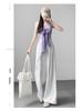 Women's White Lace Two-Piece Wide-Leg Pants with Crotch Cover - High-Waisted, Slimming, Draping, Floor-Length for Summer