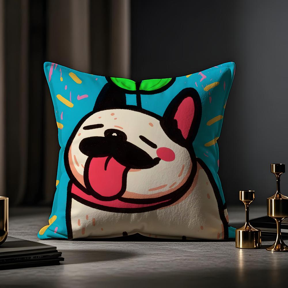 Cute Color Dogs Cushion Cover Anti-dustmite Pillowcase Invisible Zipper Silky Short Plush Sofa Cushion Cover