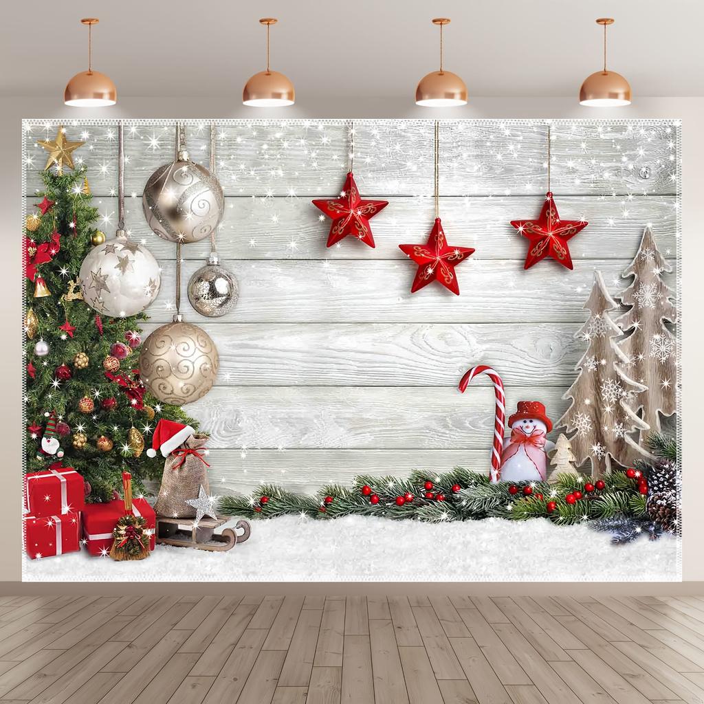 1 Christmas polyester photography background - white wooden floor for holiday and winter seasons