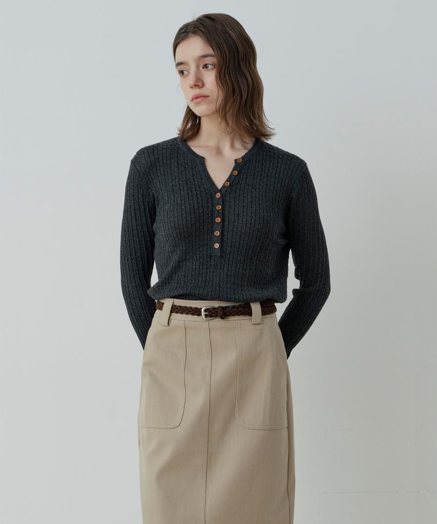 LE STUDIO Daily Cable Henley Long Sleeve (Ch)