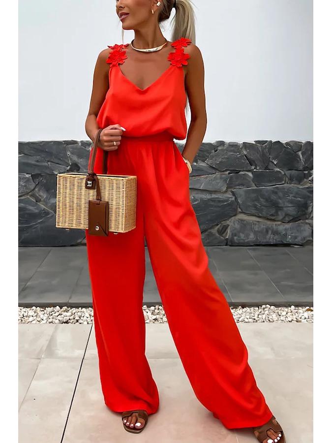 Evropská a americká jarní/letní kombinéza bez rukávů s kapsami - Ležérní volná dámská kombinéza na ramínka