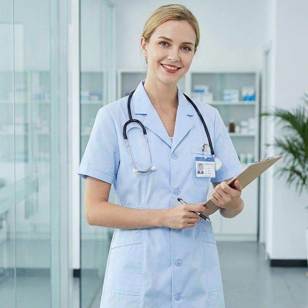 

Единая рабочая одежда для зубного гигиениста, длина до колена, рабочий комбинезон ученого, женский синий лабораторный халат с длинным рукавом S