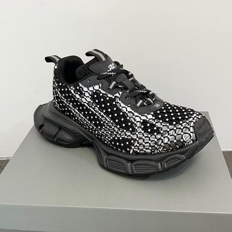 Hochwertige Sneakers Damen Skateschuhe Strass Damen Slipper Plateau Fischnetz Glänzende Damen Freizeitschuhe Kristall Sneaker