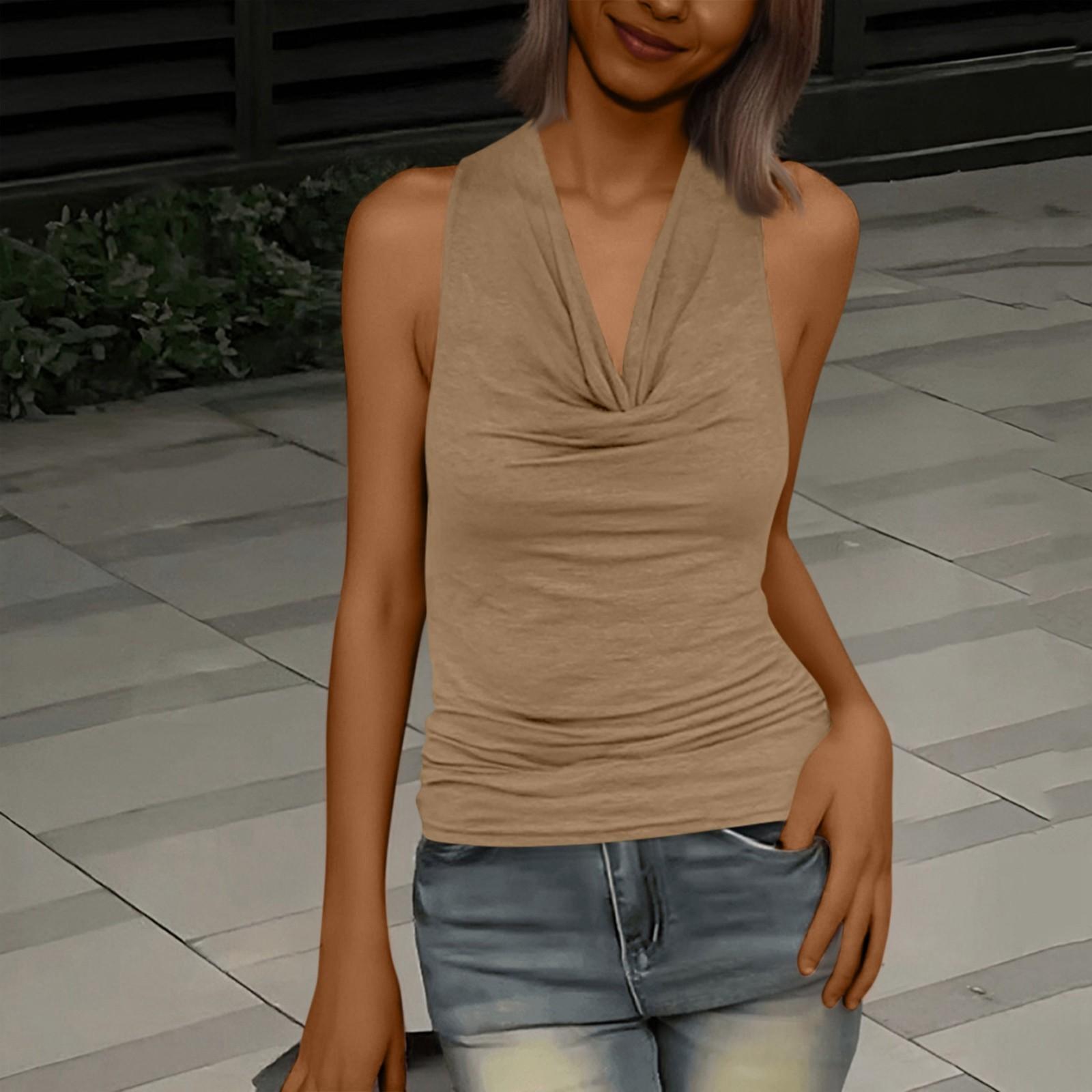 

Женский модный и повседневный топ без рукавов однотонный сексуальный с открытой спиной XL хаки