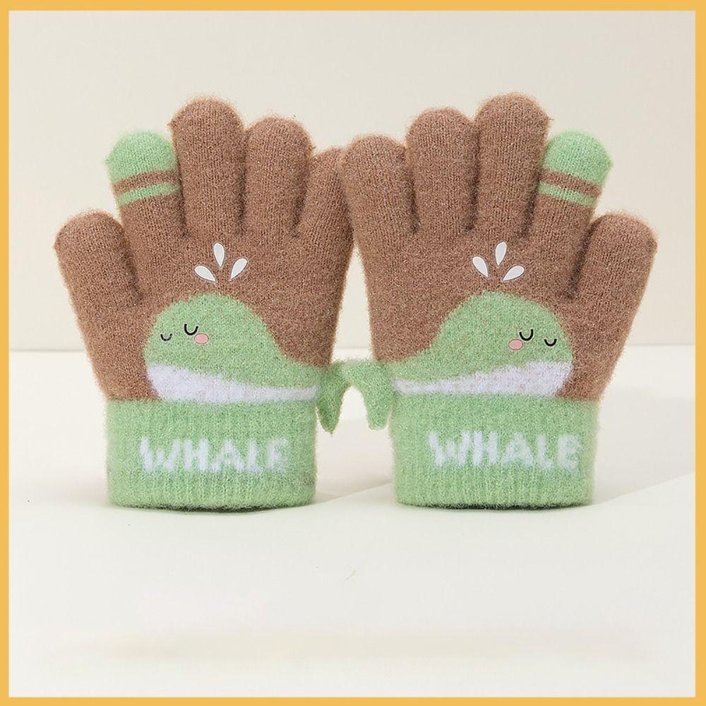 Warm Plush Winter Knitted Gloves Cute Whale Kids Gloves Cartoon Five-finger Gloves  Boys Girls