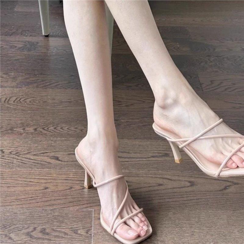 Premium nude High Heels Stiletto Kreuzriemen Damen Schuhe 2024 Sommer neu Zehenbereich mit transparenten Sandalen
