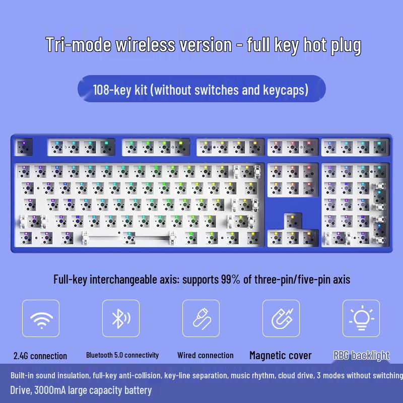 Wireless Bluetooth 68/61 Mechanical Keyboard Kit: RGB, Hot-Swappable, DIY Customizable, Mini, Portable.