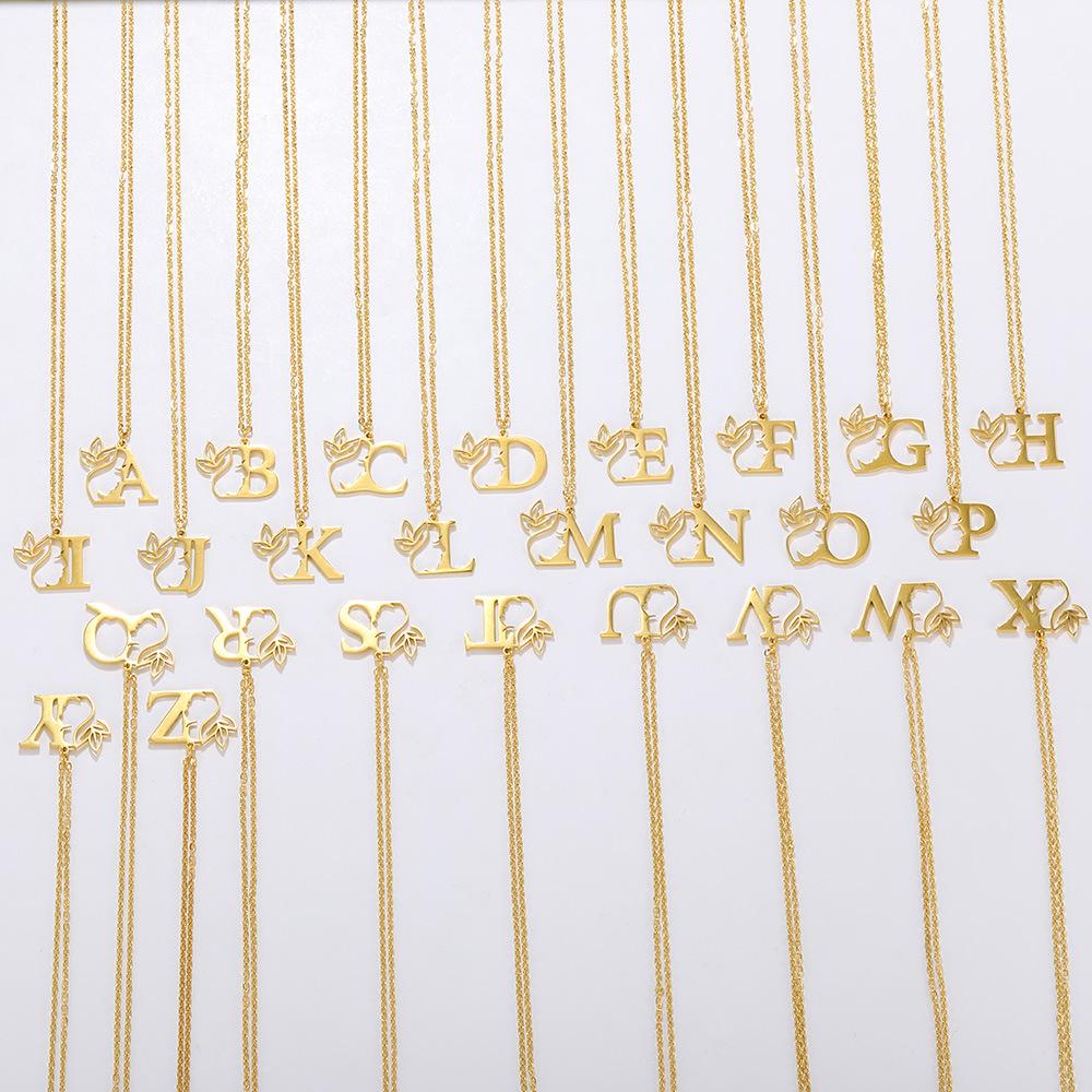 Stainless Steel Floral English Alphabet Necklace - Women's Unique Clavicle Chain