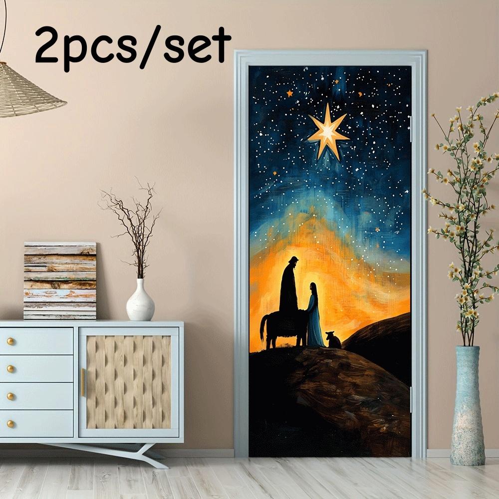 

2pcs Nativity Scene Wall Stickers Religious Theme Festival Decoration Stickers Living Room Bedroom Door Stickers Self Adhesive R (as the picture,38.5x200cmx2)