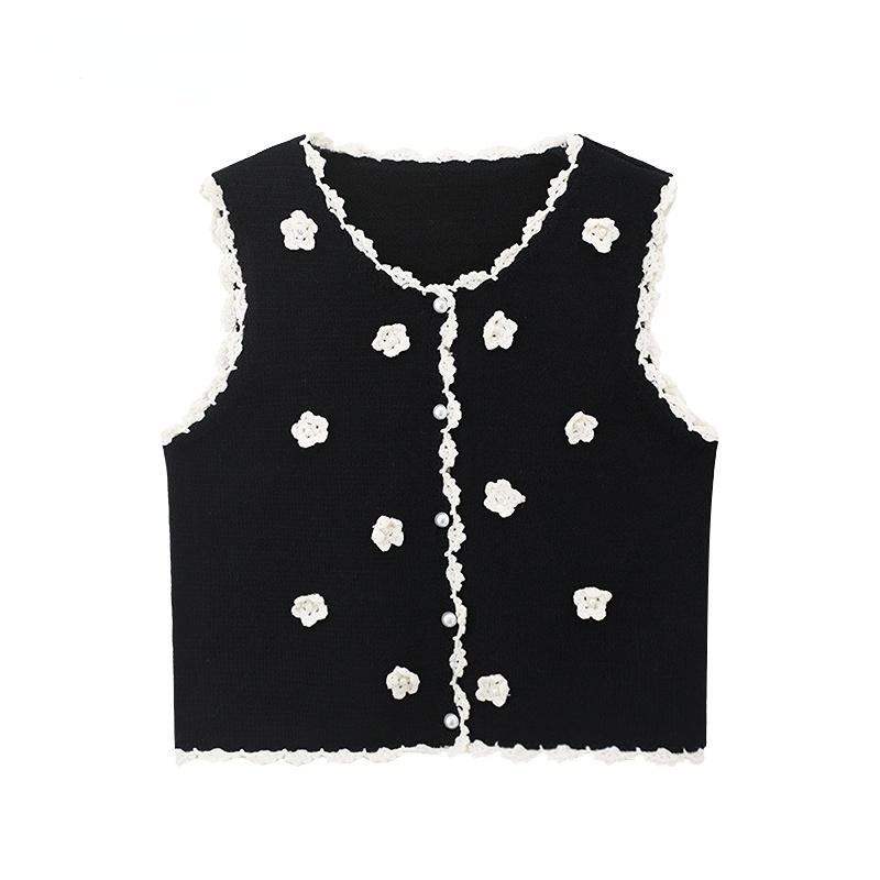 

Весна-Осень женский универсальный японский стиль Мори с цветочной вышивкой удобный вязаный крючком жилет кардиган C-103