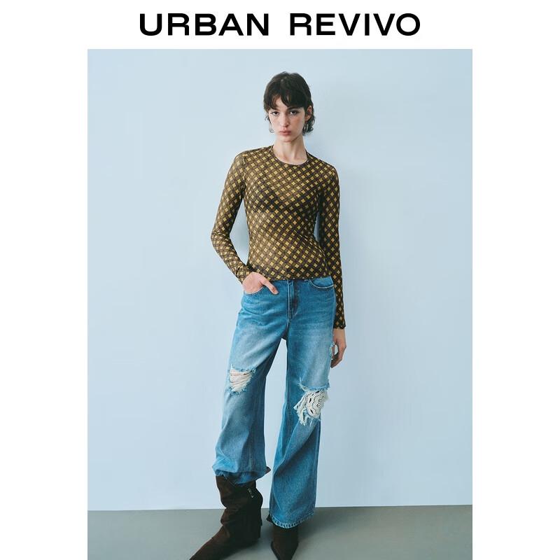 UR 2025 Autumn Women s Retro Casual All-over Print Long Sleeve T-Shirt M