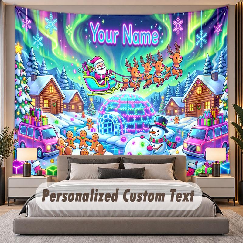 Natal (266) Tema Tapeçaria Personalizada Nome Personalizado Texto Pendurado na Parede Tapeçaria Decoração de Fundo para Casa