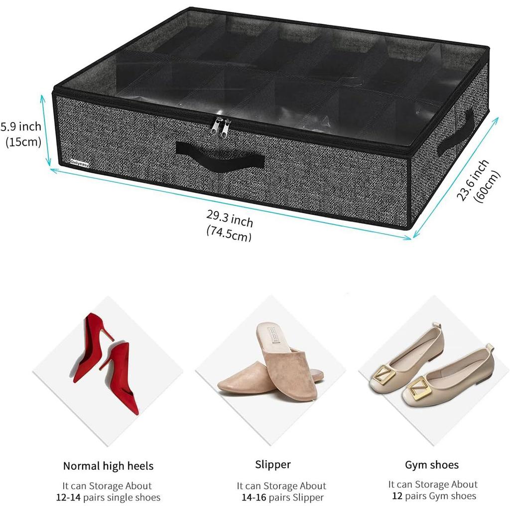 Under Bed Shoe Storage Box 12 to 16 pairs Shoes Organizer for Closet Underbed Shoe Containers with Clear Cover