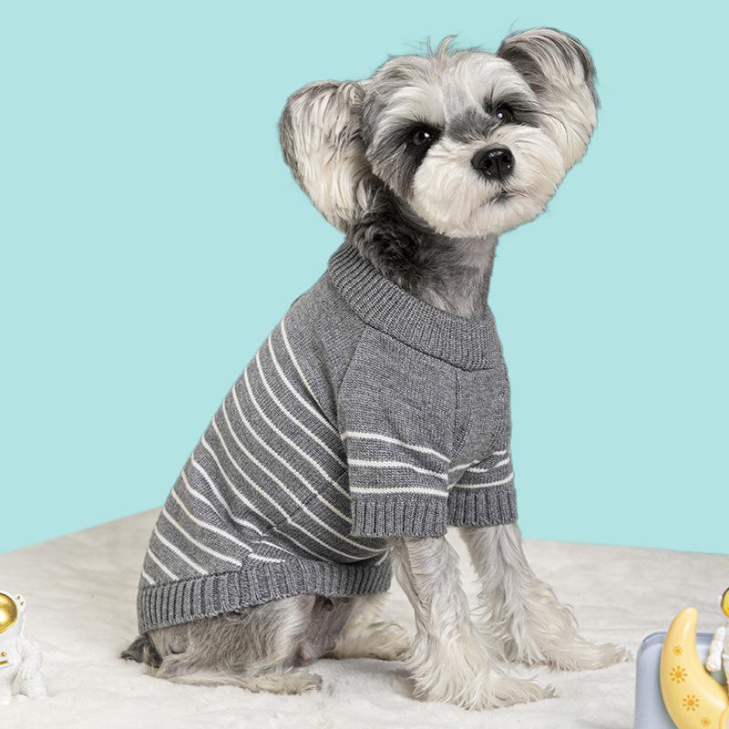 Classic Striped Knitted Pet Sweater with Buttons Two-Legged Warm Winter Clothing for Cats and Dogs Cozy Soft Yarn Apparel Cold Weather Wear