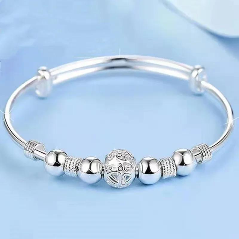 Fashion 925 Silver Woman Cuff Bracelet Open Leaf Shaped Adjustable Charm Bangle Girls Party Jewelry Christmas Gifts