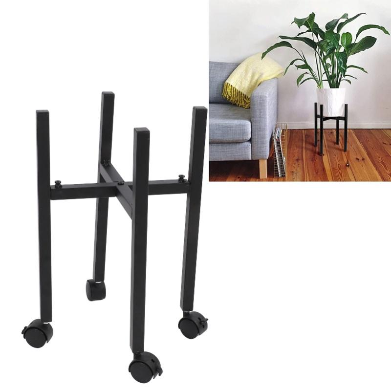 Metal Planter Holder Adjustable Detachable Modern Plant Pot Stand With Wheels For Garden Patio Balcony Office Black