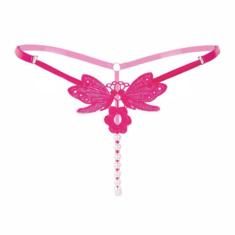 Sexy Pearl Panties Butterfly Ladies Transparent Thong Pants Low Waist Adjustable Lingerie