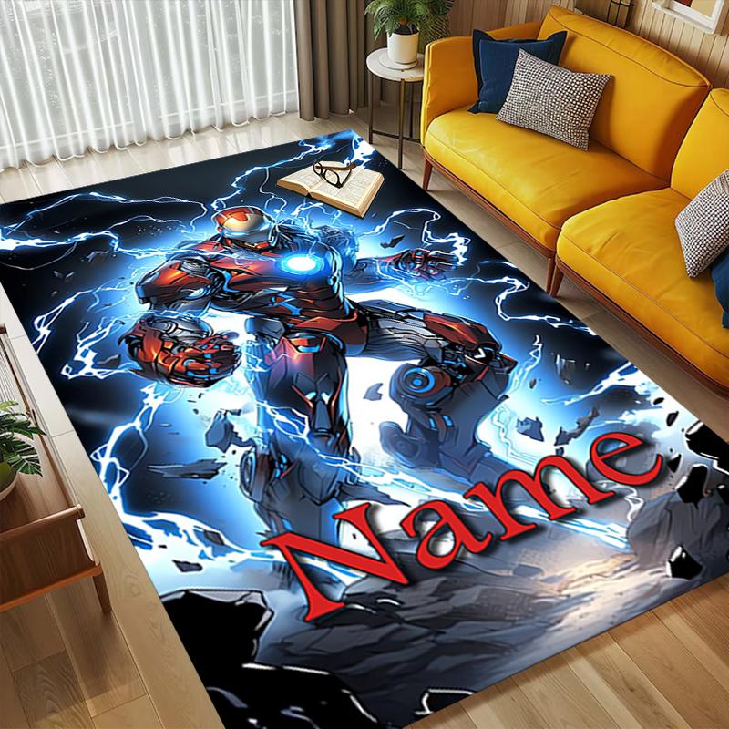 Personalized Name Superhero Power Living Room Non-Slip Area Rug Soft Carpet for Bedroom Playroom Sofa Office Home Decor Doormat