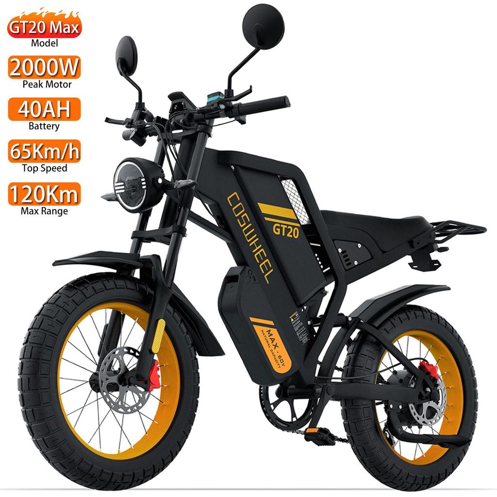 Electric Bicycle All Terrain Coswheel GT20 Max 2000W Peak Motor Full Suspension Adult E-bike 48V 40AH Dual Hydraulic Brake