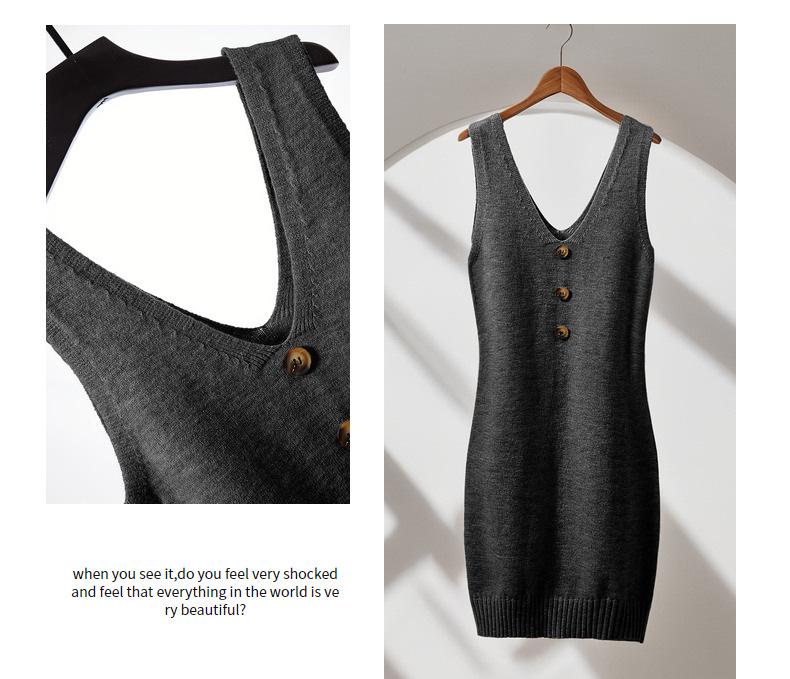 European Size Spring/Autumn Cross-Stitched Knitted Wool Vest Dress for Women