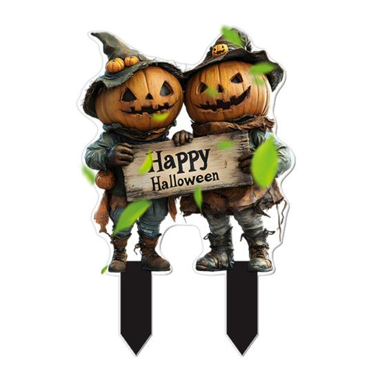 Halloween Garden Stake 2D Flat Pumpkin Man Decoration Outdoor Skeleton Decorative Stake for Lawn Yard Patio Decor