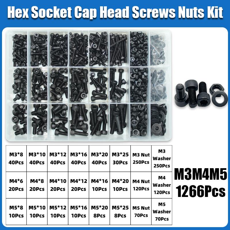M2 M2.5 M3 M4 M5 M6 Hex Socket Head Cap Set Allen Screw DIN912 Black 12.9 Grade Carbon Steel Screws Nuts Bolt Washer Assortment