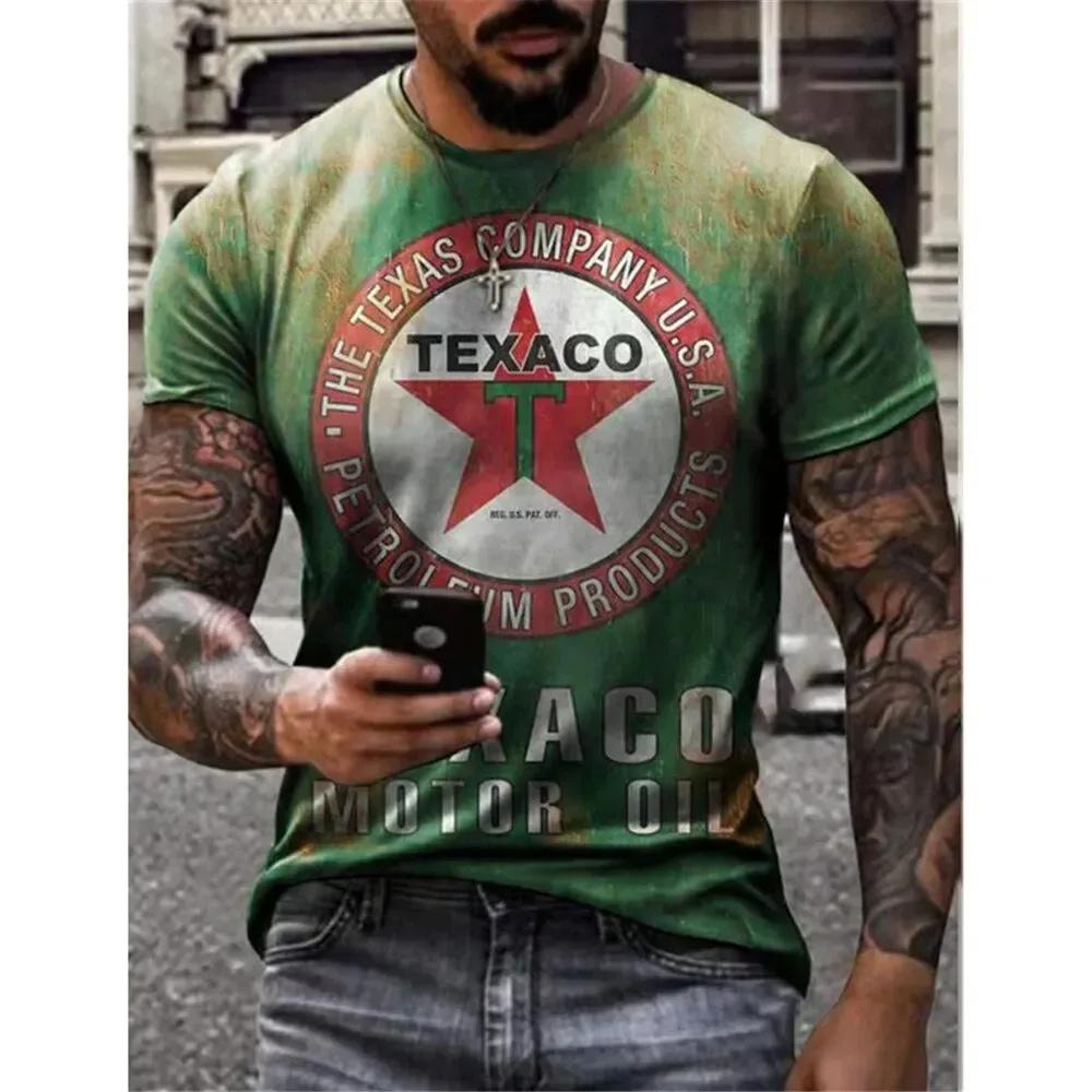 Men's T-Shirt 3D Graphics Texaco Car Oil Pullover Fashion Summer Casual Tops Sweatshirt Men's Harajuku T-Shirt Clothing