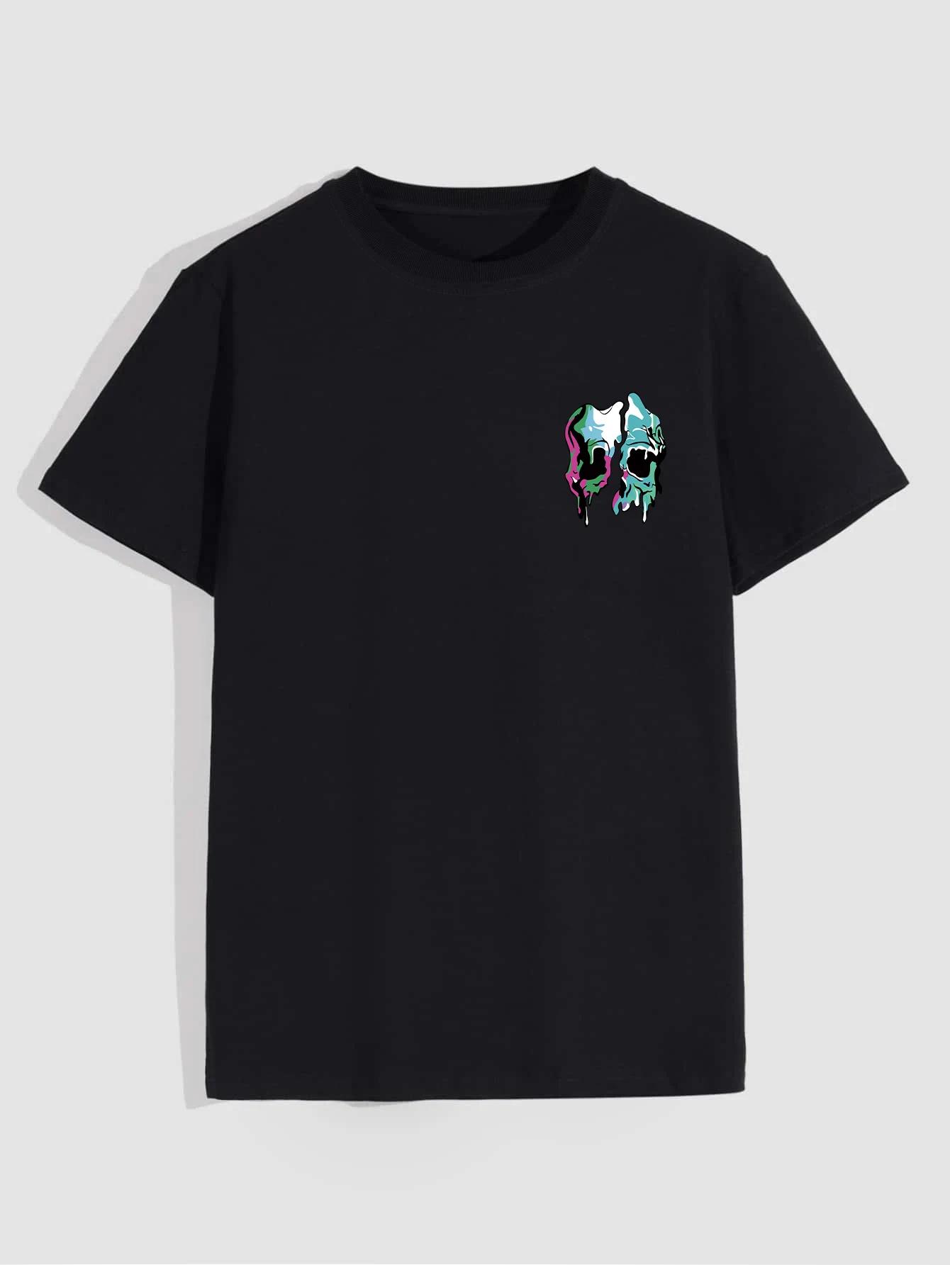 

Мужская повседневная футболка с принтом расплавленного черепа, с коротким рукавом и круглым вырезом, модные летние футболки, топы, обычные и оверсайз футболки 4XL