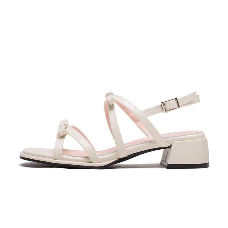 Augustine Thick-heeled Sandals Women's Outer Wear 2025 New Summer French with Skirt Fairy Style Bow Single Shoes