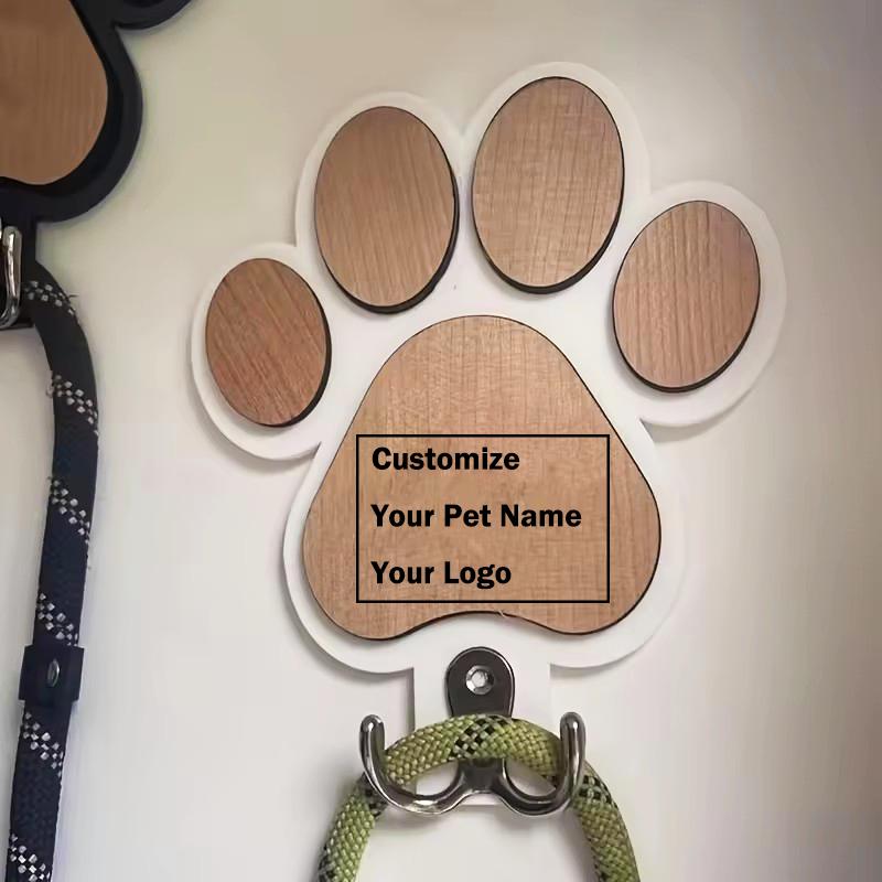 Custom Name Logo Wooden Paw Print Hooks Personalized Pet Shop Wall Decor Dog Leash Coat Hanger Creative For Home Organization