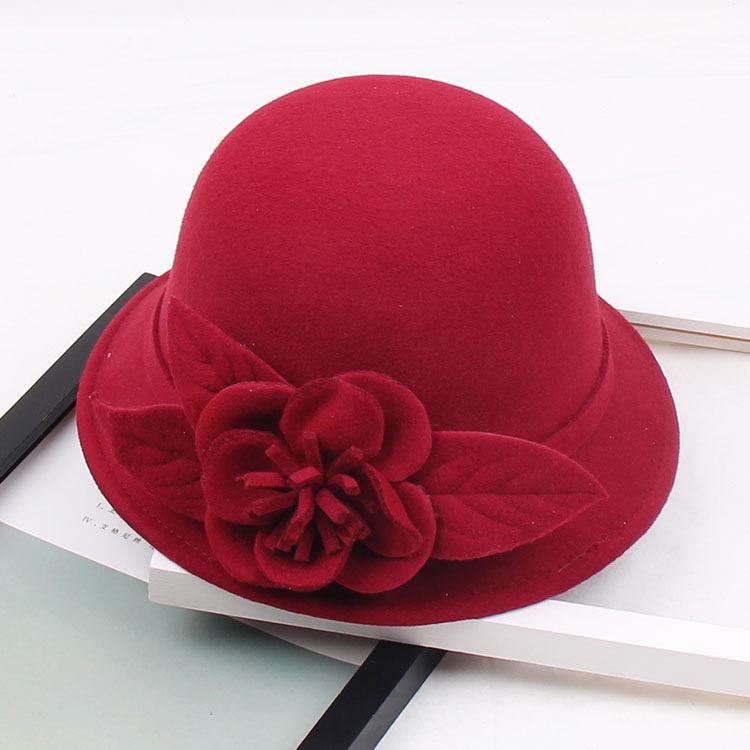 Three-Dimensional Flower Top Hat Autumn And Winter Woolen Hat Women'S Dome Casual Fisherman'S Basin Hat