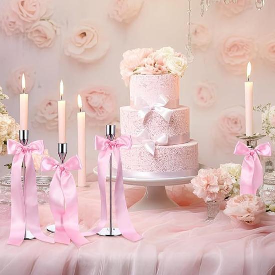 12 ks Svícnů Mašle Dekorace 13 Palců Samolepicí Velká Stuhová Mašle na Svícník Balení Dárků Svatební Sprcha Svatební Stolní Dekorace