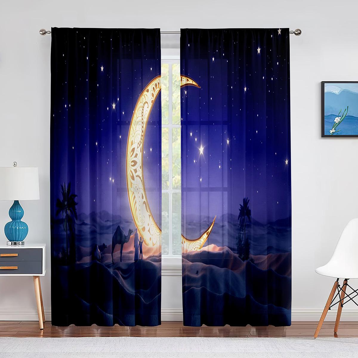 Рамадан Мубарак Прозрачная вуаль Шторы Мусульманский Ид Мубарак Окно Тюль Шторы для кухни — фото 15