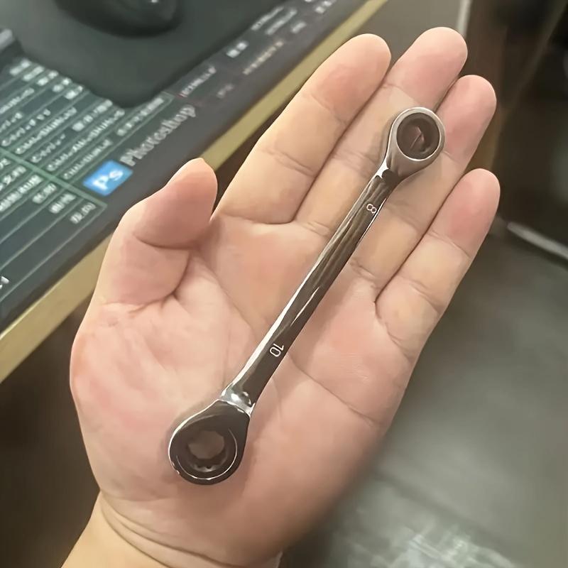 1pc 12-in-1 Heavy-Duty Chrome Vanadium Ratchet Wrench, Double-Headed, Reversible, Adjustable (8-10mm) for DIY & Industrial Use, Wrench