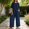 Women's Color Two Piece Set with Three-Quarter Sleeve Top and Long Pants Cotton Linen Casual Outfit
