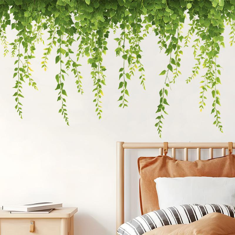 Simulation Green Vine Plant Vine Strip Living Room Entrance Bedroom Wall Decoration Sticker Self-Adhesive Sticker