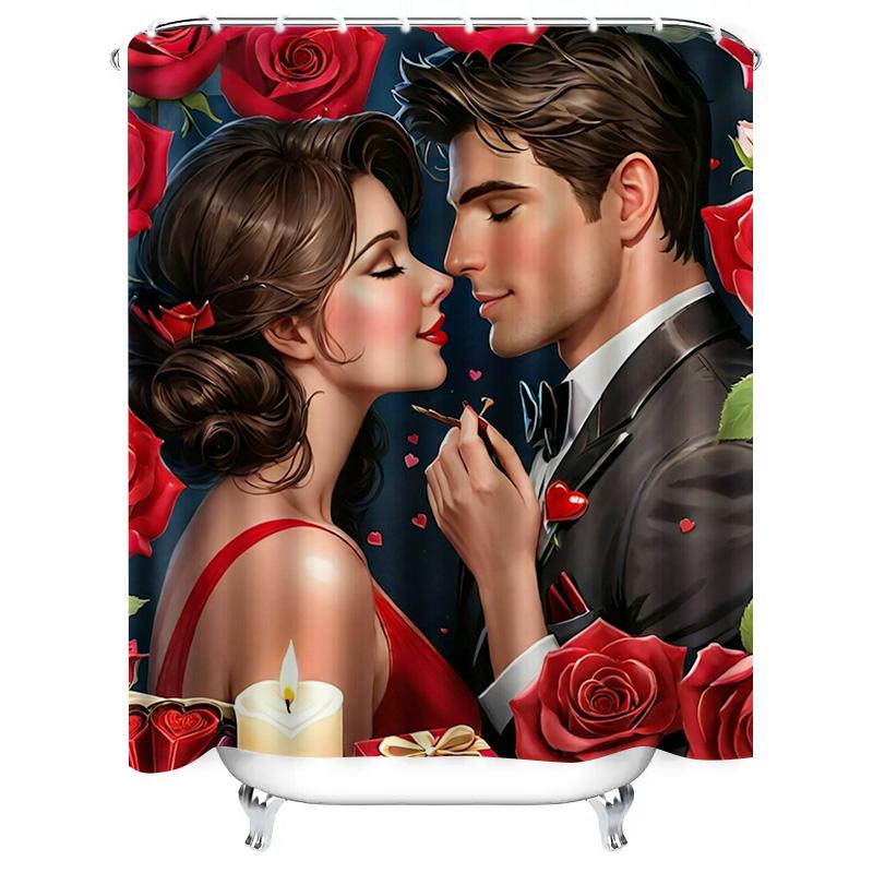 Romantic Rose Couple Artistic Waterproof Shower Curtain for Bathroom Decor, High-Quality Material and Easy To Clean