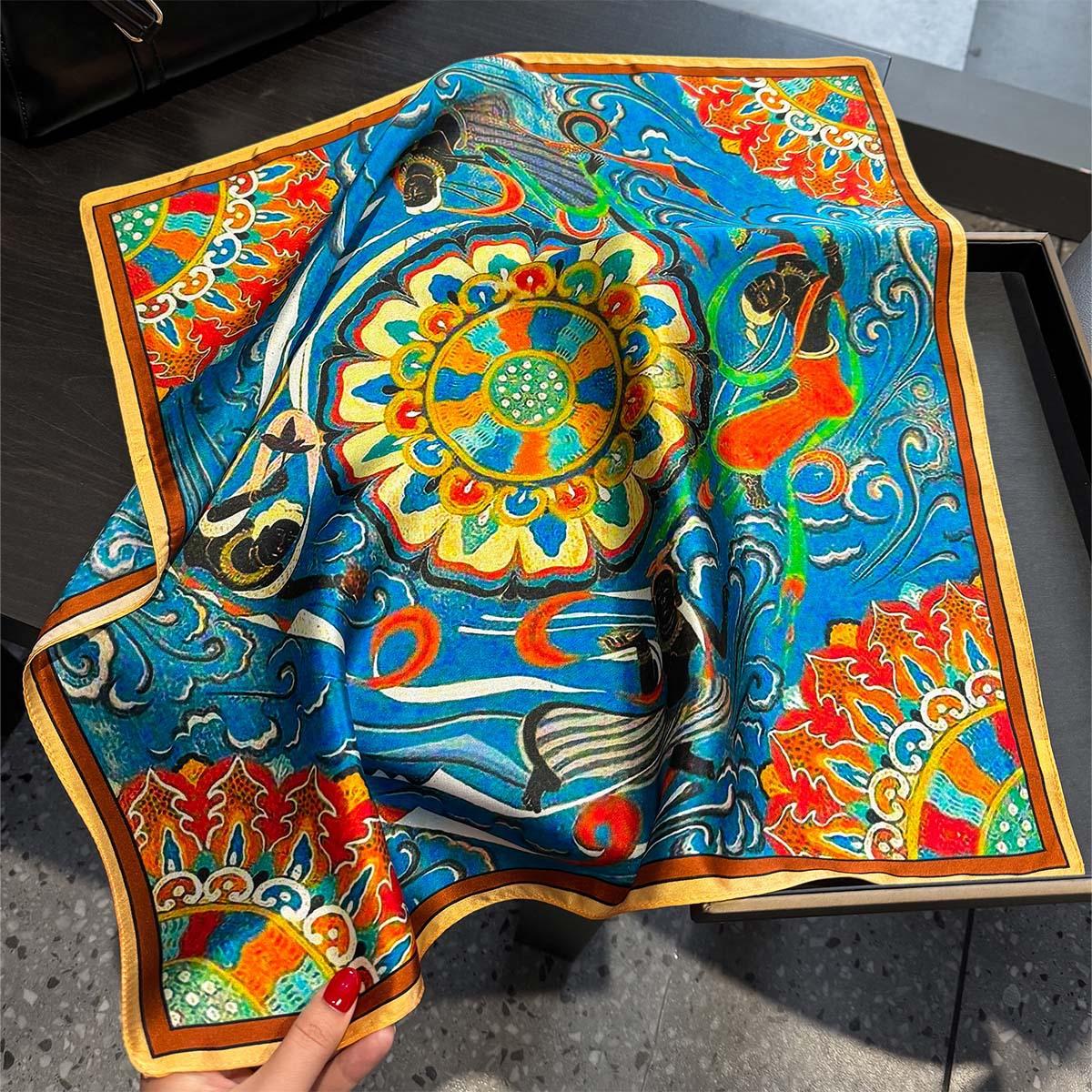 

100% Natural Silk Scarf Women Neck Hair Foulard Square Headband Scarves Bandana New Hijab Print Poncho Scarves Pashmina schal Real Silk 53x53cm