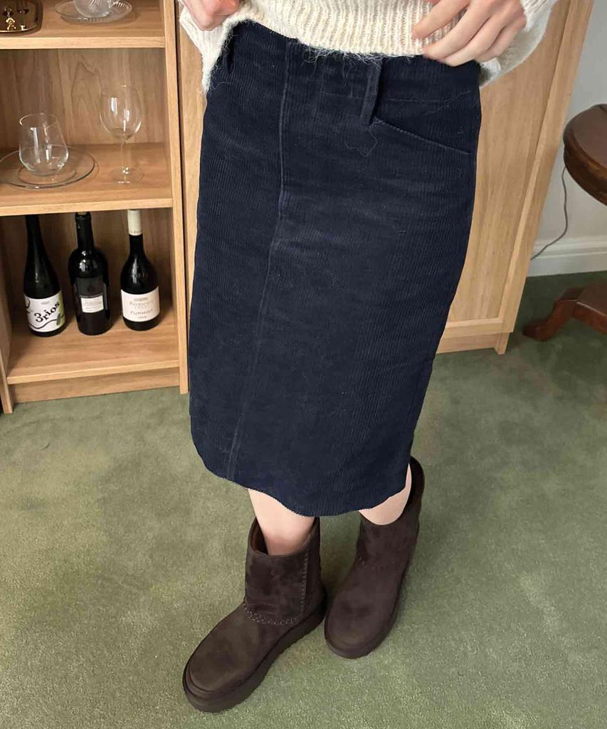 Delaidy Classic Corduroy Skirt (Navy)