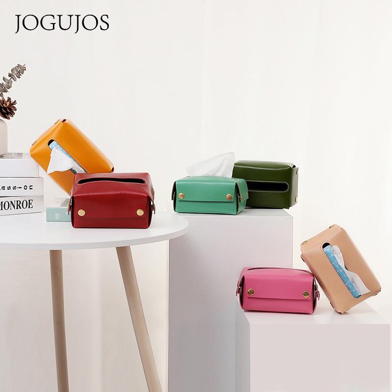 Vegetable-Tanned Retro Genuine Leather Tissue Box K115 Yellow