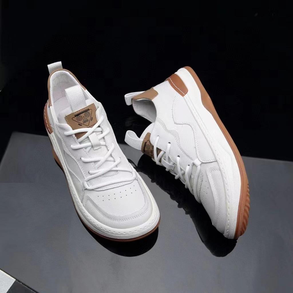 Herren Weiches Leder Weiße Schuhe Herren Dicksohlige Vielseitige Atmungsaktive Hohlsandalen Sneakers