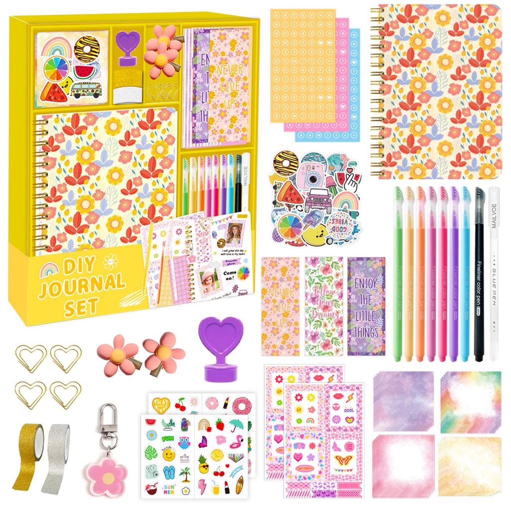 DIY Journal Set Florales Scrapbook für Mädchen Geburtstagsgeschenk Kinder Tagebuch Bastelset mit Stickern