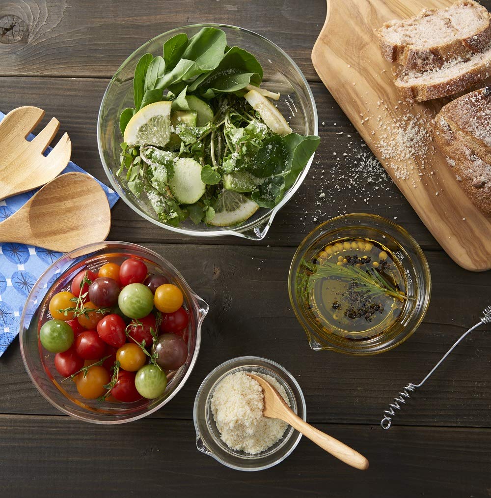 Hario Bol cu o singură gură, din sticlă rezistentă la căldură, set de 4 boluri multiple, transparent, fabricat în Japonia KB-2518