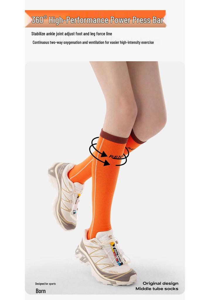 Renaissance Vibrant Orange Low-Pressure Yoga & Fitness Mid-Calf Socks