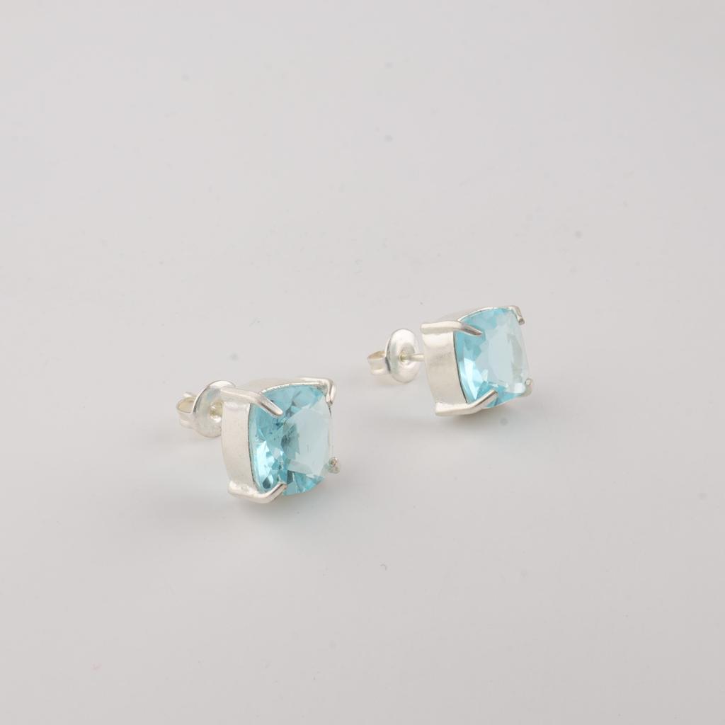 Sky Blue Topaz Gemstone 925 Sterling Silver Handmade Jewelry Pretty Studs Earring 1" Gift For Women EE-181-9