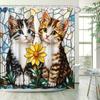 Adorable Kittens with Sunflower Waterproof Shower Curtain for Modern Bathroom Decor, Stylish and Durable, Perfect for Home Use