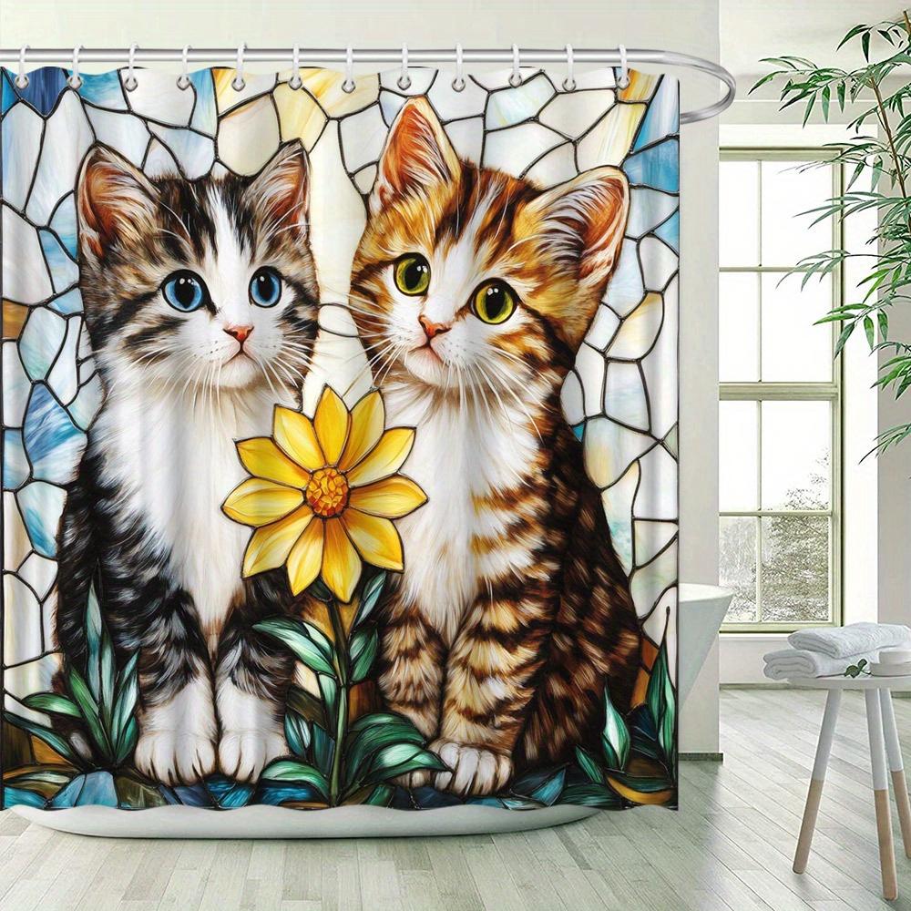 

Adorable Kittens With Sunflower Waterproof Shower Curtain For Modern Bathroom Decor, Stylish And Durable, Perfect For Home Use W60H190(CM)-1 Pcs